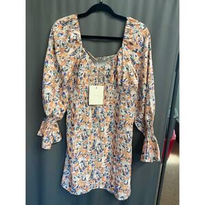 Avantlook floral smocksd mini dress size L (b39.5)